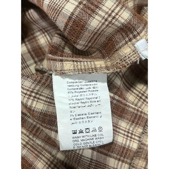 Shein Womens Brown Plaid Wide-Leg Trousers Size M Polyester/Rayon Blend - Picture 4 of 9